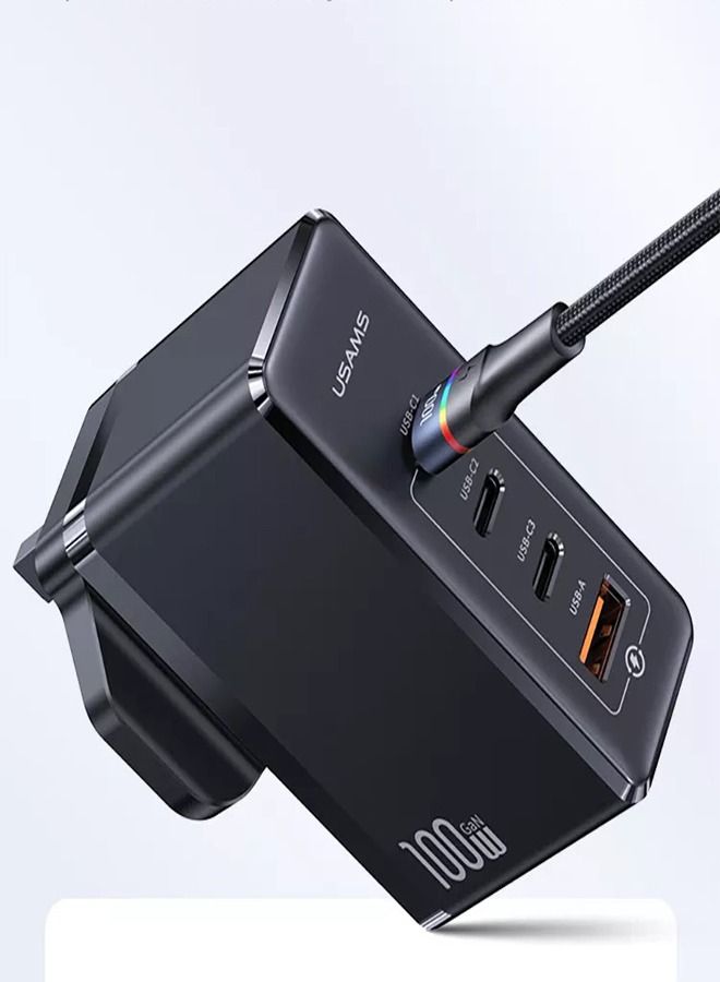 100W GaN Charger For Laptop Mobiles with 3 USB-C and 1 QC3.0 USB-A Ports The Ultimate Fast Charger for iPhone 14, 13 Pro, Xiaomi, Samsung, and Macbook