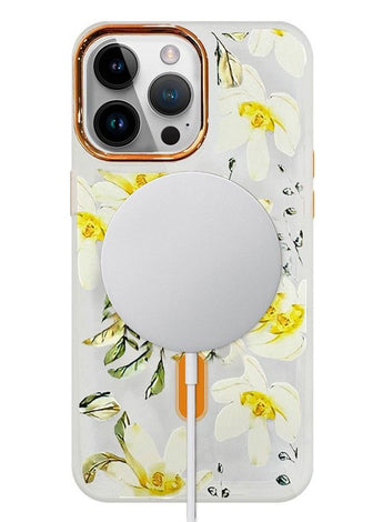 Case for Apple iPhone 13 PRO MAX Romantique Floral Design Fashion Flower Compatible with MagSafe & Wireless Charging Cover YELLOW