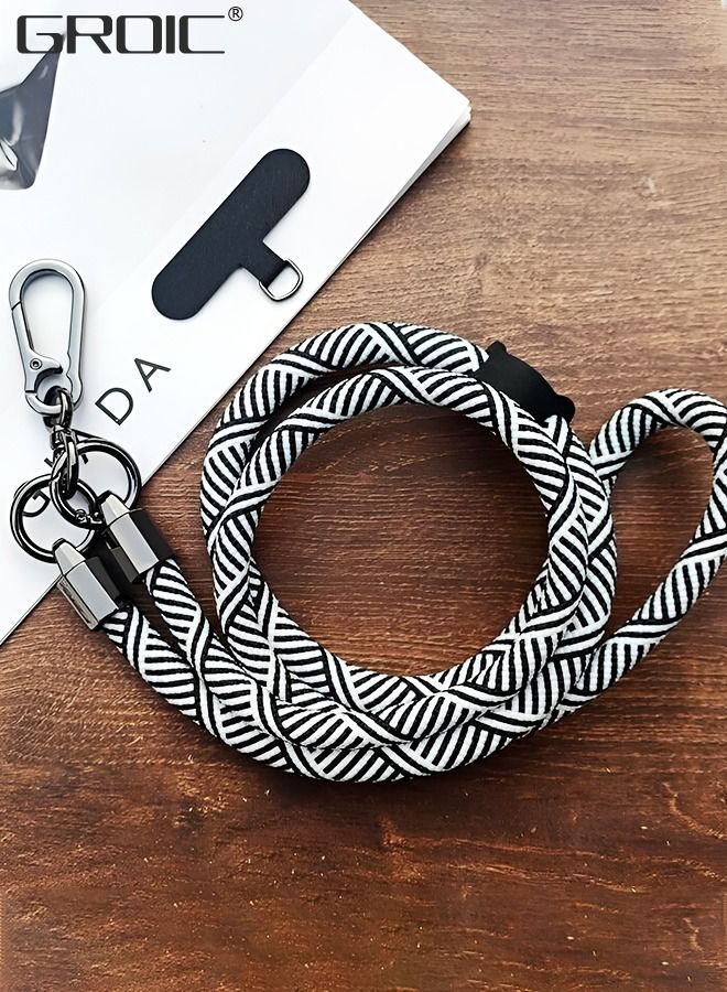 Universal Crossbody Cell Phone Lanyard Crossbody Rope Around the Neck Wrist Strap, Adjustable Soft Nylon Shoulder Phone Strap for Most Smartphone Case Headset Keychain Offices ID - Black/White