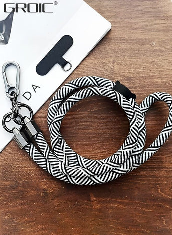 Universal Crossbody Cell Phone Lanyard Crossbody Rope Around the Neck Wrist Strap, Adjustable Soft Nylon Shoulder Phone Strap for Most Smartphone Case Headset Keychain Offices ID - Black/White