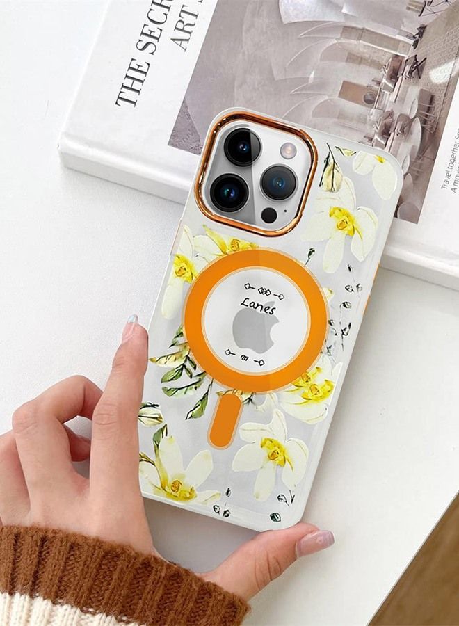 Case for Apple iPhone 13 PRO MAX Romantique Floral Design Fashion Flower Compatible with MagSafe & Wireless Charging Cover YELLOW