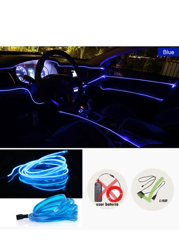 Wire Car LED Interior Strip Light, USB Neon Wire Lights, Car Ambient Lighting Kit for Car, Garden, Decorations (3M 10FT,Blue)