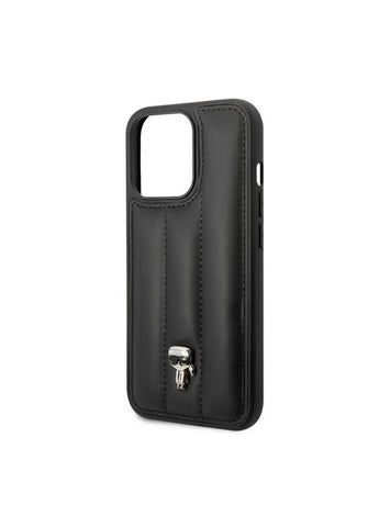 Karl Lagerfeld Nylon Puffy Ikonik Pin Hard Case for iPhone 14 Pro Max  - Black