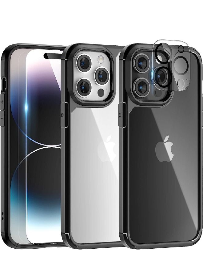 iPhone 15 Pro Max Case with 9H Tempered Glass Screen Protector + Camera Lens Protector Set, Not Yellowing Military Grade Drop Protection Shockproof Slim Phone Case for Apple iPhone 15 Pro Max 2023