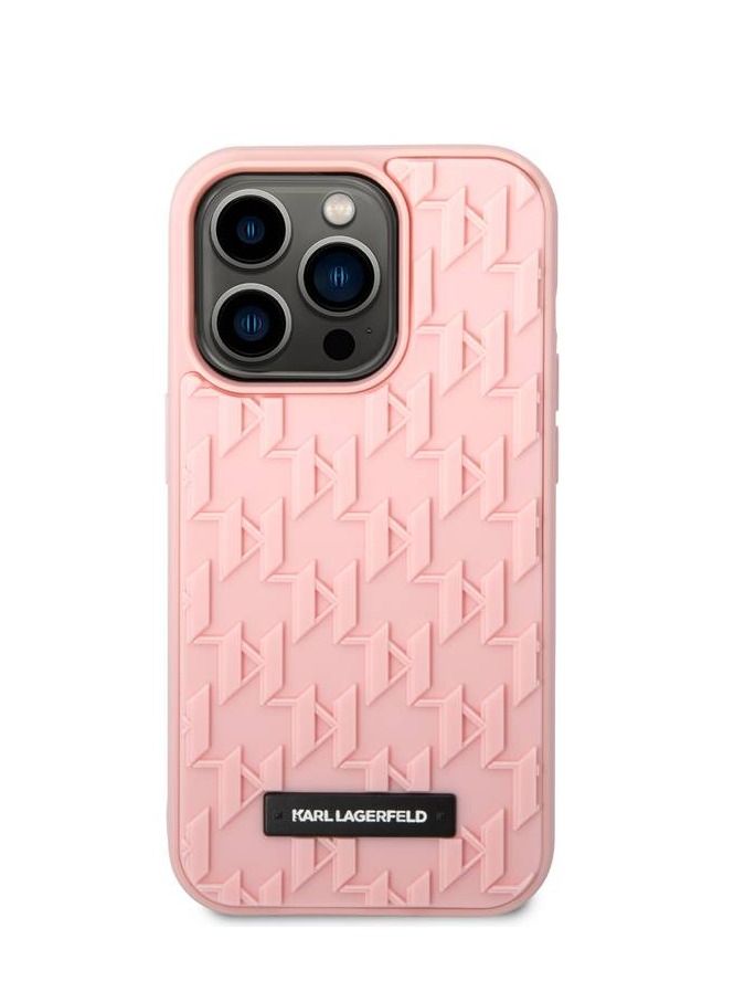 Karl Lagerfeld 3D Rubber Monogram Pattern & Metal Plate Logo , Compatible With iPhone 14 Pro Max - Pink