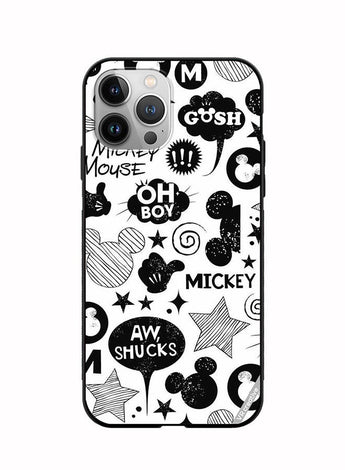 Protective Case Cover For Apple iPhone 12 Pro Max Monocrome Mickey Patt Design Multicolour