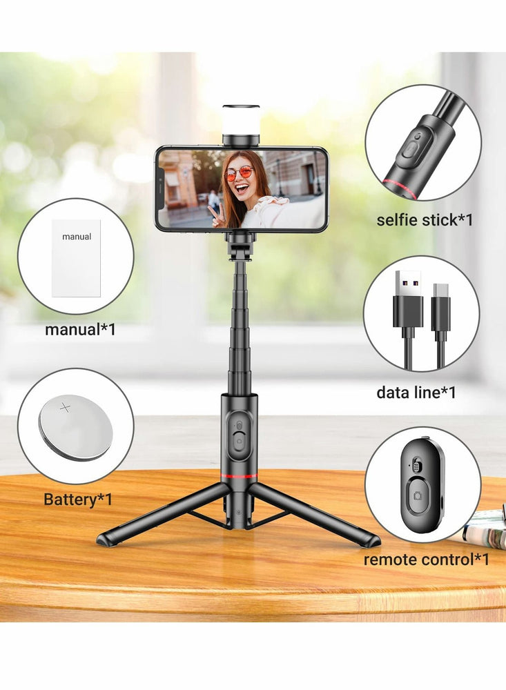 Bluetooth Selfie Stick Tripod 270 Rotation Extendable 3 in 1 Aluminum with Fill Light Mobile Phone Self Timer Rotating Live Broadcast Support for iPhone Android (Pink)