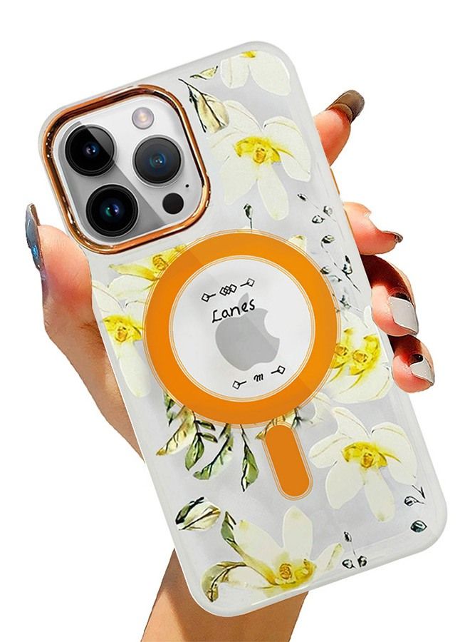 Case for Apple iPhone 13 PRO MAX Romantique Floral Design Fashion Flower Compatible with MagSafe & Wireless Charging Cover YELLOW