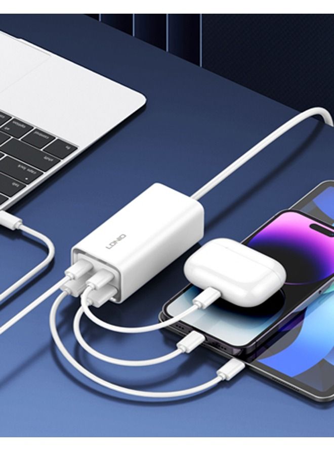 Power Extension Desktop Power Strip & 65W USB C Charger With 2USB-C & 2USB-A Ports Fast Charge For Desktop Power Strip For Laptop/Macbook/Ipad/Camera/Cell Phone 1.5M Cable