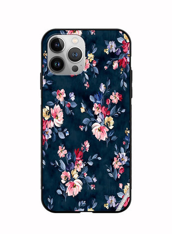 Protective Case Cover For Apple iPhone 11 Pro A Navy Floral Print With Brightly Coloured Pink And Yellow Flowers On It Design Multicolour