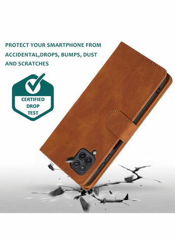 Case for Samsung Galaxy A12/M12 Wallet Zipper Leather Flip Cover Card Holder Cell Phone Cases (Brown)