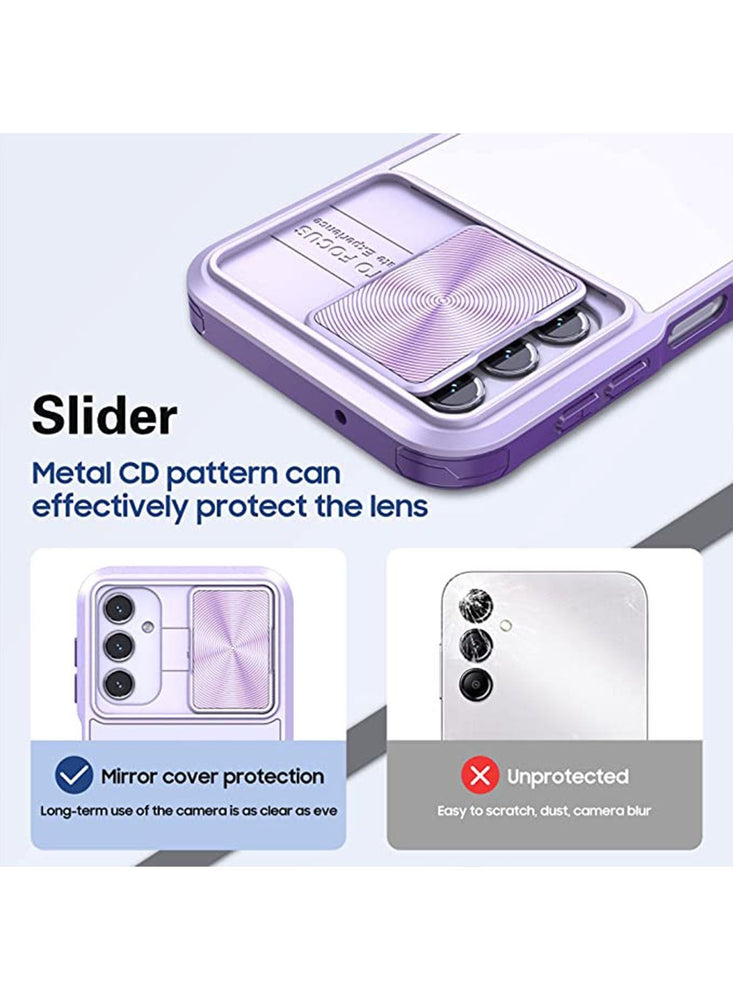 Samsung Galaxy A14 5g/4g Case Clear with Slide Camera Lens Cover, Gaxaly A14 5G Full Body Shockproof Protection Slim Crystal Transparent Bumper Accessories for Samsung A14 Purple