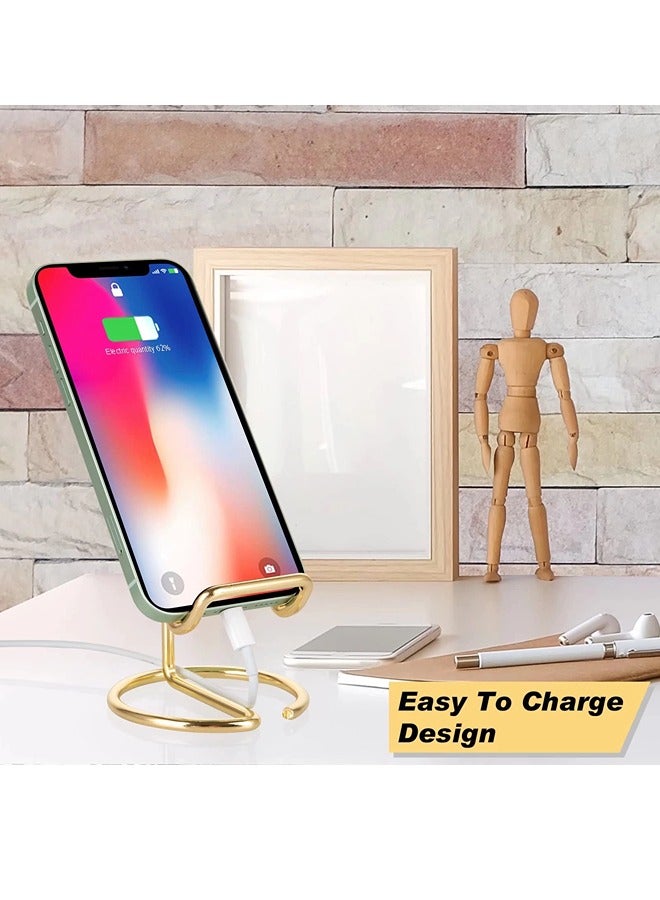 Cell Mobile Phone Stand Holder for Desk Cute Metal Gold Cell Phone Holder for Table Desk Accessories Compatible with All Mobile Phones iPhone Switch iPad