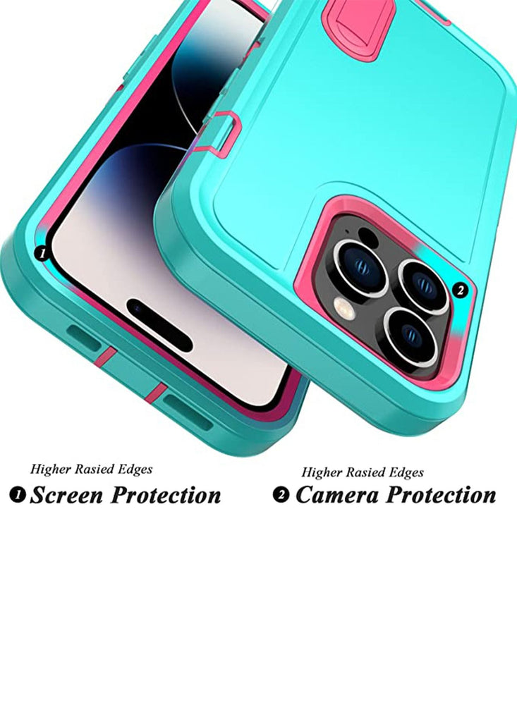 iPhone 14 Pro Max Case[3 in 1 Extreme Protective] Heavy Duty Shockproof Anti-dust Port Cover Non-Slip Multi Layers Bumper Dropproof Kickstand Phone Case for iPhone 14 Pro Max(Mint)