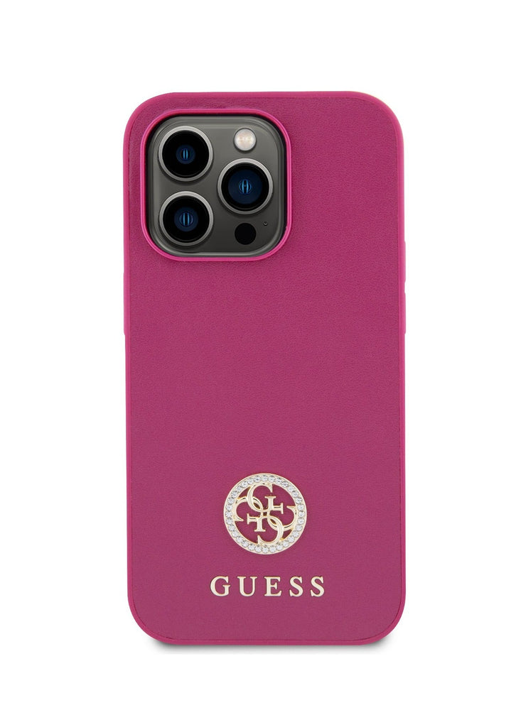 Guess PU Case with Metal 4G Strass Logo for iPhone 15 Promax - Pink