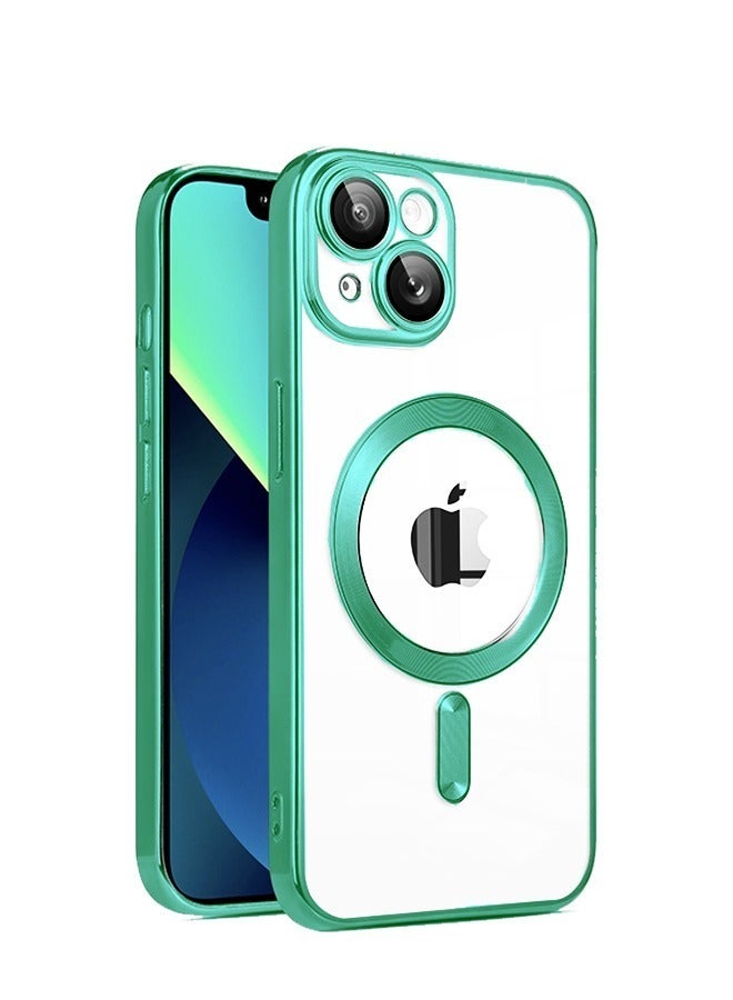 IPhone 13 Case Magnetic Support Magsafe Charger Wireless Anti Scratch Shockproof Clear Four Corner Cushion Anti Dropping Full Body Protection All Inclusive Lens Protection Cover Green