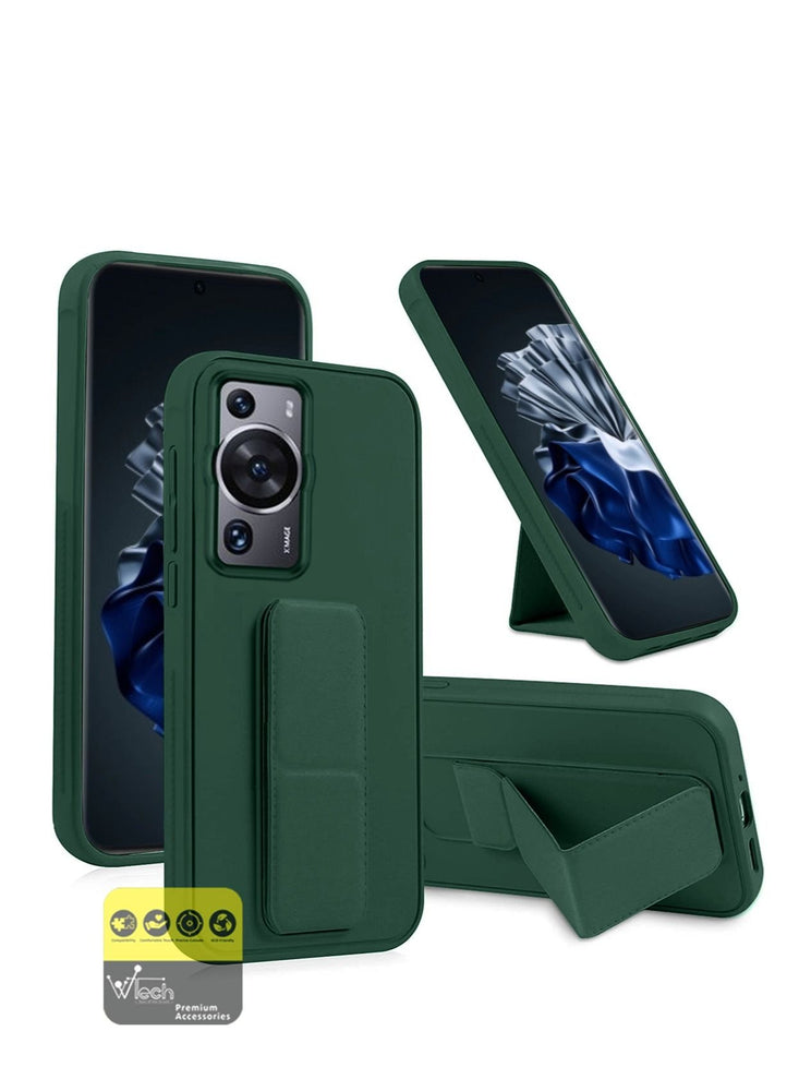 Hand Grip And Multi Stand Magnetic Car Mount Kickstand Finger Strap Case Cover For Huawei P60 Pro 2023 Dark Green