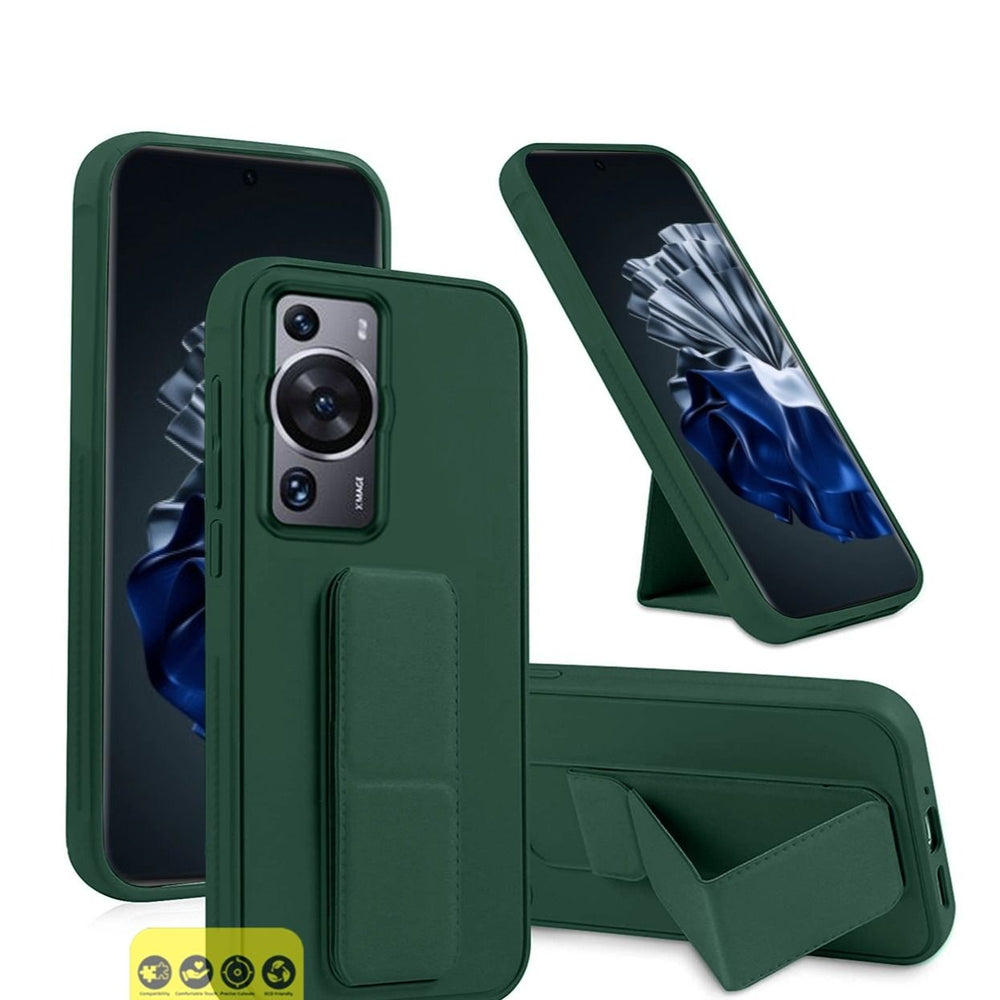 Hand Grip And Multi Stand Magnetic Car Mount Kickstand Finger Strap Case Cover For Huawei P60 Pro 2023 Dark Green