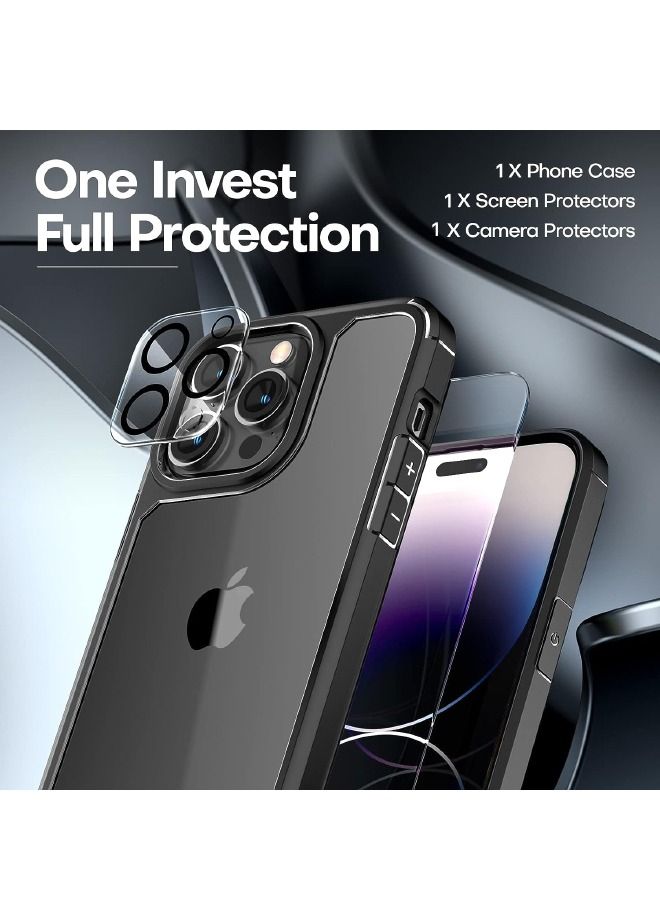 iPhone 15 Pro Max Case with 9H Tempered Glass Screen Protector + Camera Lens Protector Set, Not Yellowing Military Grade Drop Protection Shockproof Slim Phone Case for Apple iPhone 15 Pro Max 2023