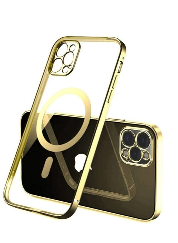 Magnetic Electroplating Frame Magsafe Wireless Charging Case for Apple iPhone 13 Pro Gold/Clear