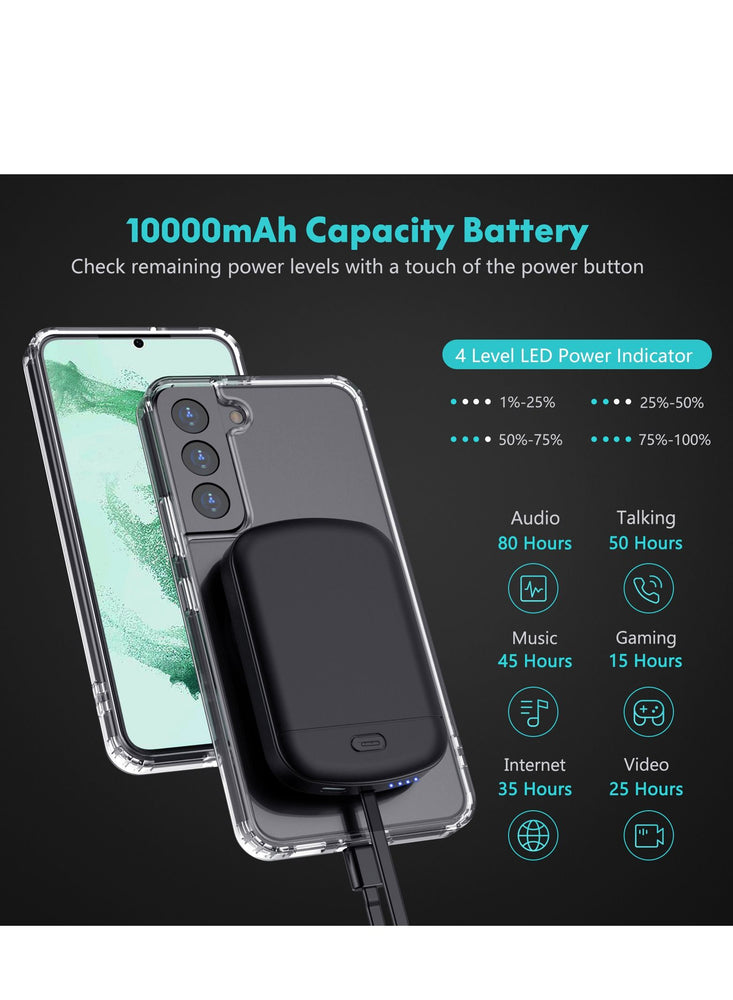 10000mah Wireless Magnetic Power Bank with Protection Case Cover for Samsung S22 plus Black