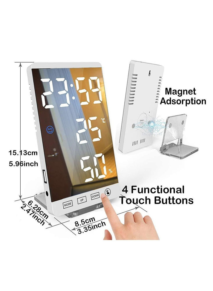 New Digital Alarm Clock,Large LED Display Electronic Clocks with USB Ports and Temperature Detect Modern Mirror Desk Wall Clock for Bedroom Bedside Home Office