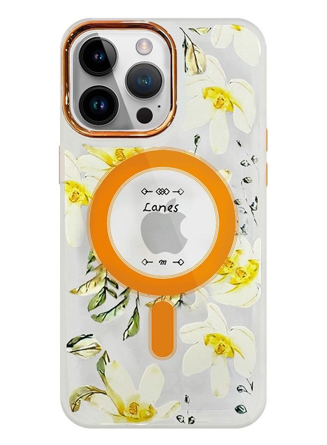 Case for Apple iPhone 13 PRO MAX Romantique Floral Design Fashion Flower Compatible with MagSafe & Wireless Charging Cover YELLOW