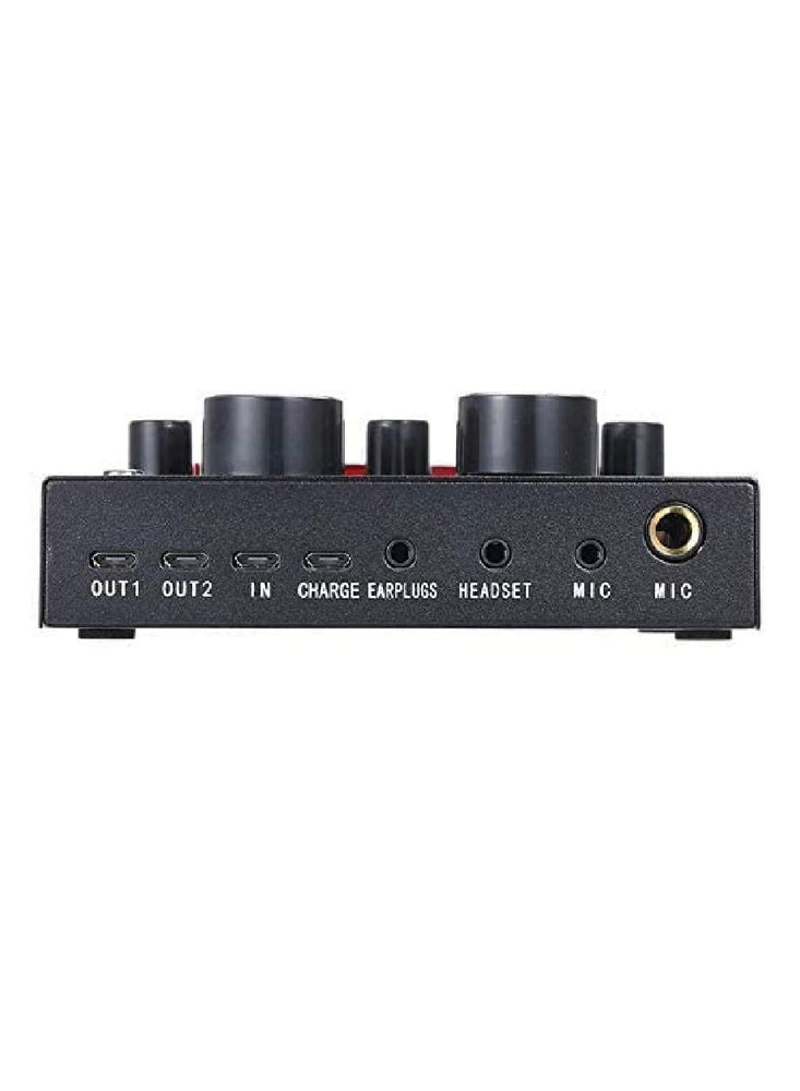 V8 Multifunctional Live Sound Card USB Audio Interface Intelligent Volume Adjustable Audio Mixer Sound Card for Recording Hosting Speech