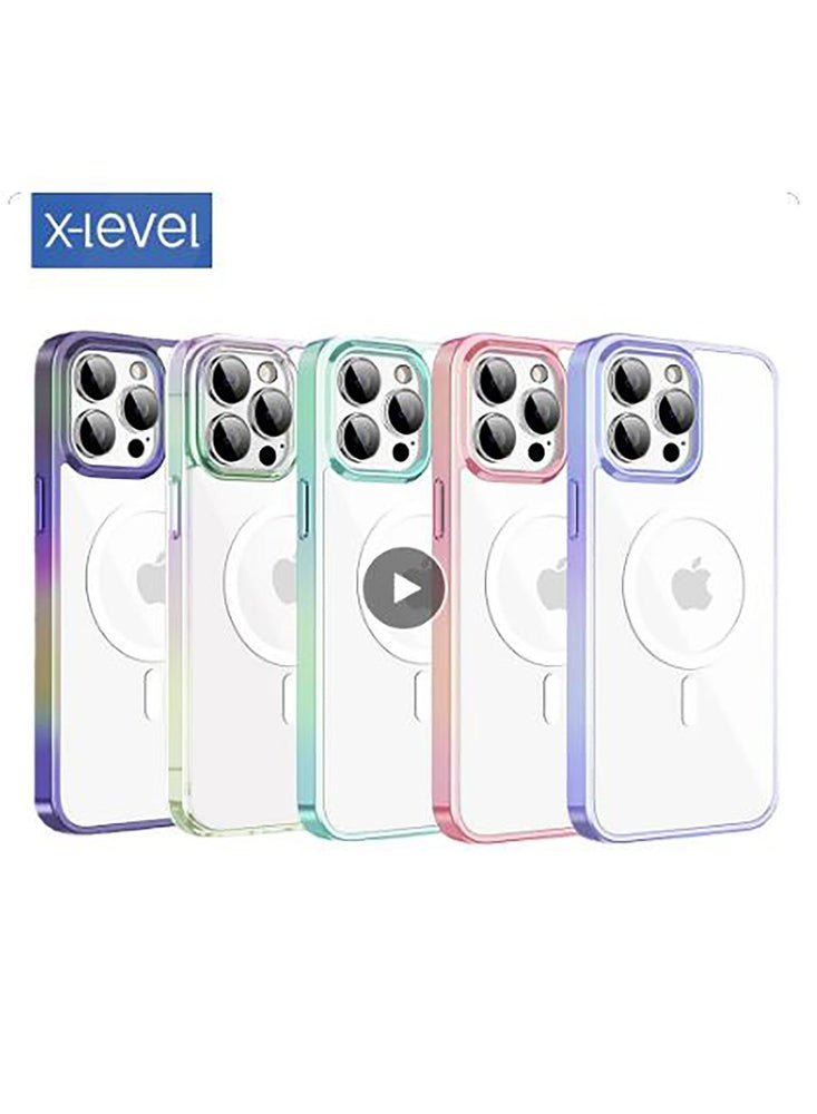 X-level Transparent case for iPhone 15 Pro Max Magsafe case Fashion Colorful Streamer PC cover - Colorful