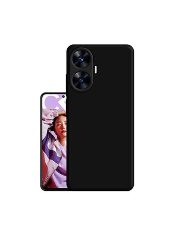 Realme C55 Case Back Cover Hybrid Smoked Back Full Camera Protection Raised Edges Super Soft Touch Bumper Protector Case for Oppo Realme c55 (Black)