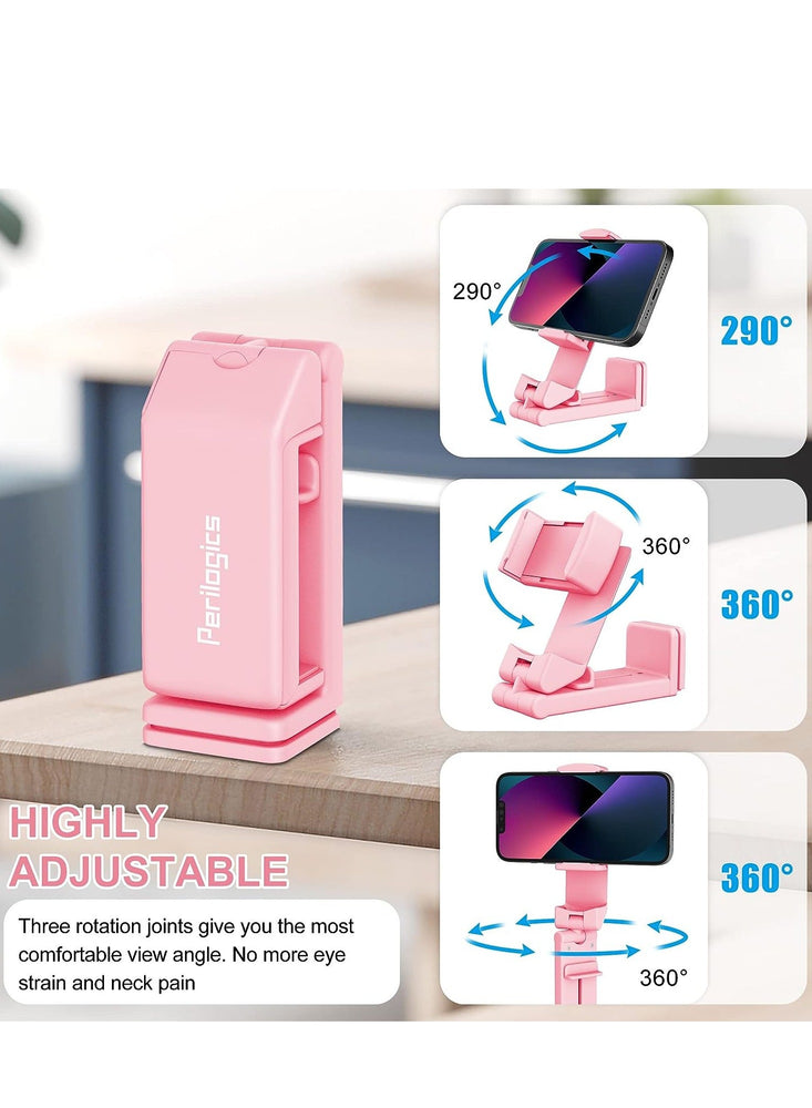 Universal Airplane in Flight Phone Mount. Handsfree Mobile Holder for Desk with Multi-Directional Dual 360 Degree Rotation. Pocket Size Travel Essential Accessory for Flying (Pink)