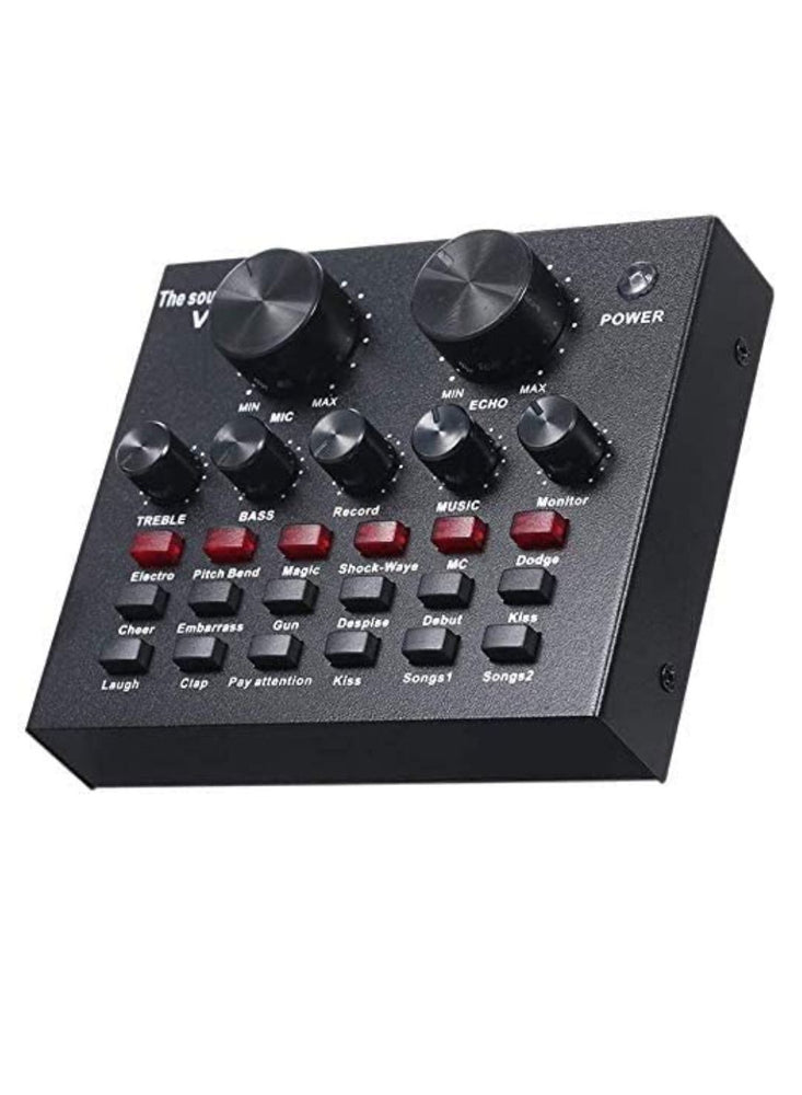 V8 Multifunctional Live Sound Card USB Audio Interface Intelligent Volume Adjustable Audio Mixer Sound Card for Recording Hosting Speech