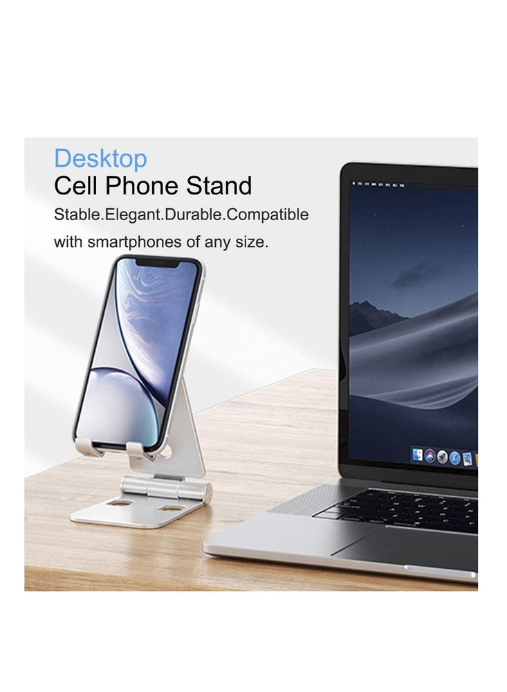 Desktop Cell Phone Stand, Double Adjustable Mobile Phone Tablet Holder, Aluminum Portable Desk Stand for iPhone 11, iPhone X, iPhone 8 7, Samsung, Galaxy S9 S8, iPad (Silver)