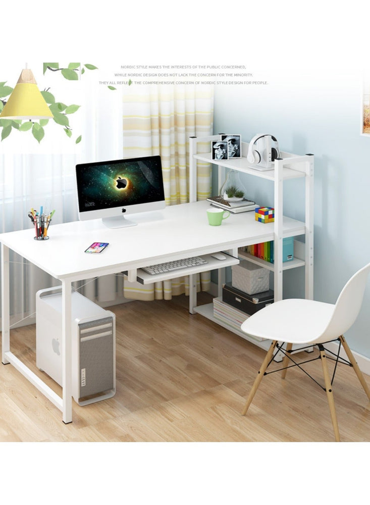 Computer Desk with Storage Shelves 47 inch Study Writing Gaming Table with 4-Tier Bookshelf Space-Saving Design (White)