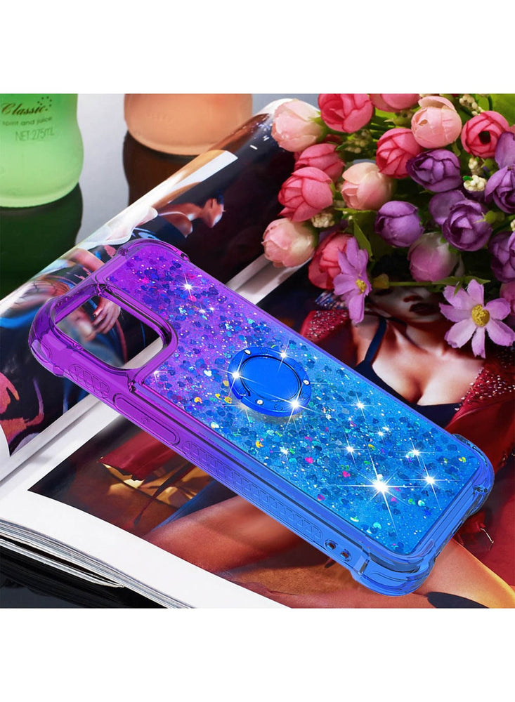 iPhone 13 Pro Max Case Cover, Moving Liquid Holographic Sparkle Glitter Case with Kickstand, Girls Women Bling Diamond Ring Slim Protective Case for Apple iPhone 13 Pro Max