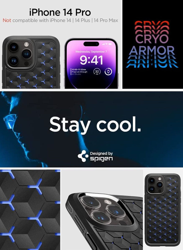 Cryo Armor iPhone 14 Pro Case Cover with Arctic Flow Tech for Gaming - Matte Black