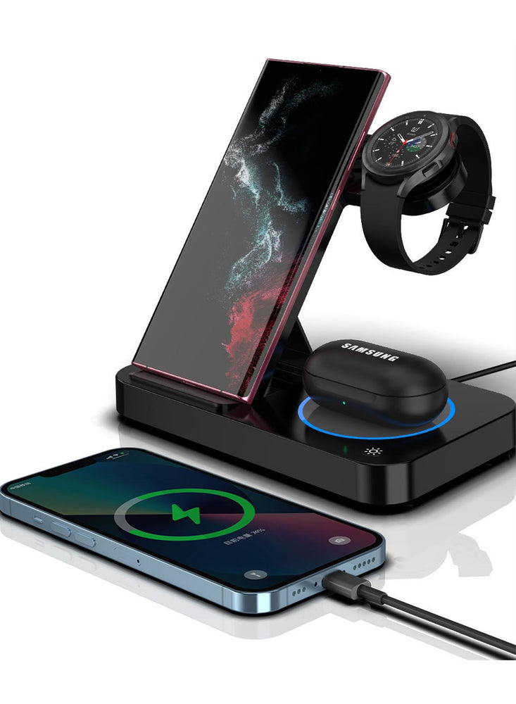 Wireless Charger for Samsung 3 in 1 Wireless Charging Foldable Collapsible Station for Samsung Galaxy S23 Ultra S22 S21 Z Flip 4 Z Fold 4 Samsung Watch Charger for Galaxy Watch 5 Pro 4 3 Galaxy Buds 2