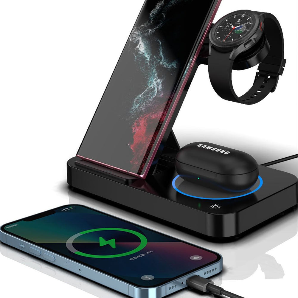 Wireless Charger for Samsung 3 in 1 Wireless Charging Foldable Collapsible Station for Samsung Galaxy S23 Ultra S22 S21 Z Flip 4 Z Fold 4 Samsung Watch Charger for Galaxy Watch 5 Pro 4 3 Galaxy Buds 2