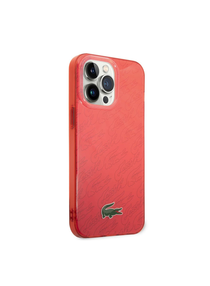 Lacoste iPhone 14 Pro Max Hard Case IML Double Layer & Dyed Bumper Signature Pattern, Scratch Protection & Easy Snap-On - Red