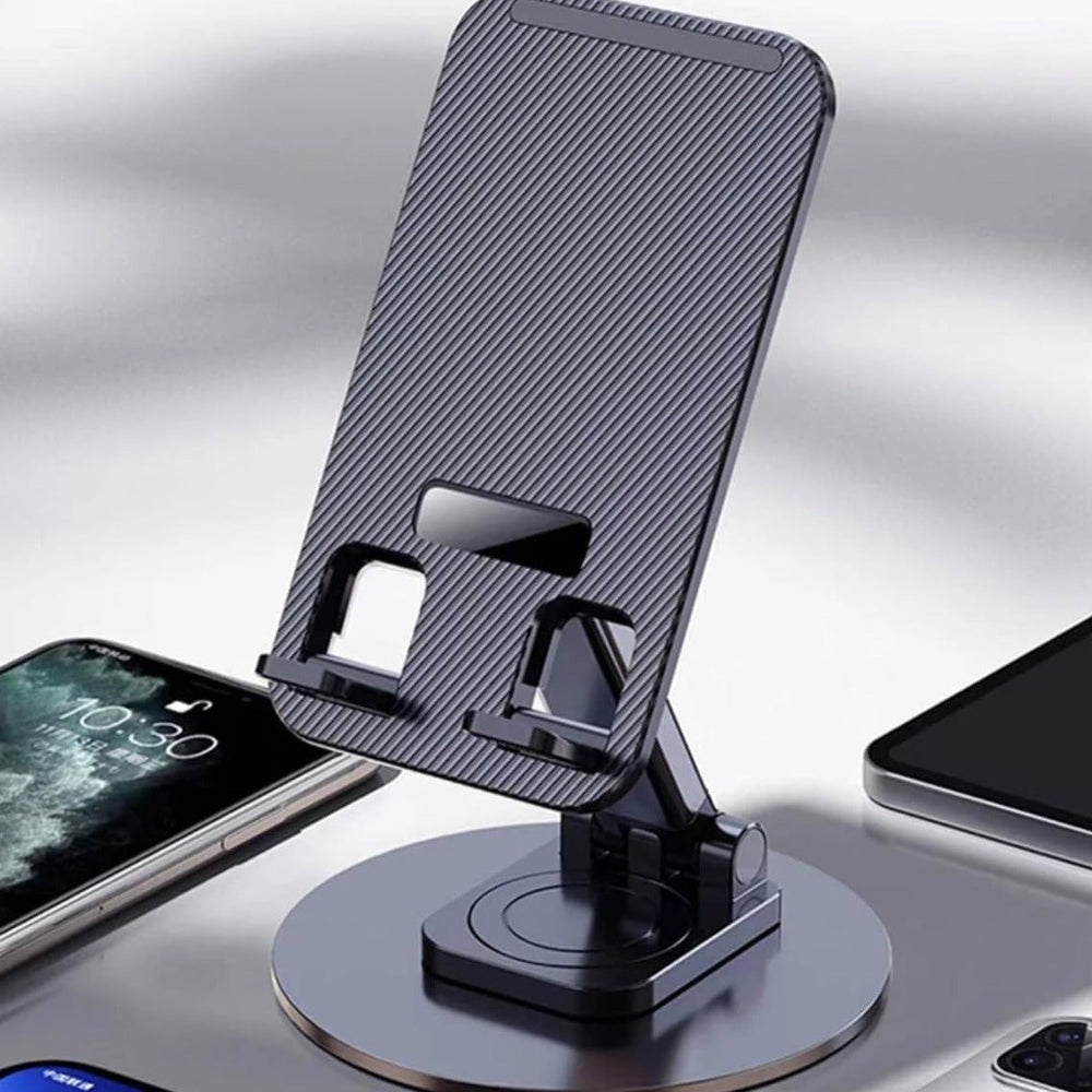 Metal 360° Rotating Desk Mobile Phone Holder Stand for iPhone Cellphone Smartphone Mobile Phones Ipad Telephone Reader Black