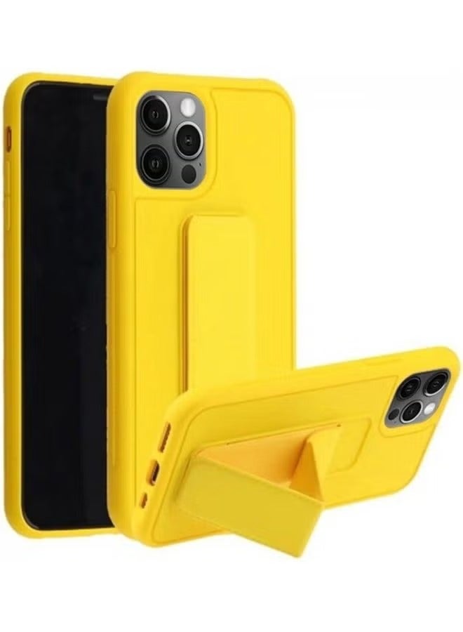 Protective Case Cover With Finger Grip Stand For Apple iPhone 11 Pro Yellow