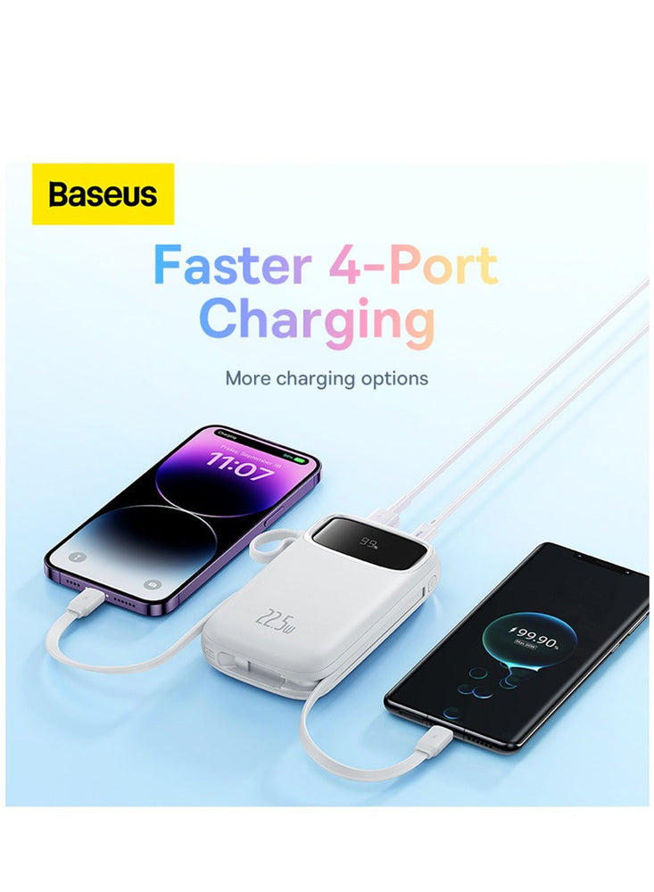 20000 mAh Portable Charger Power Bank 22.5W 20000mAh Fast Charging Portable Phone Charger With Built In Lightning And USB C Output Cable LED Display Battery Pack For iPhone Samsung Android Pixel iPad White