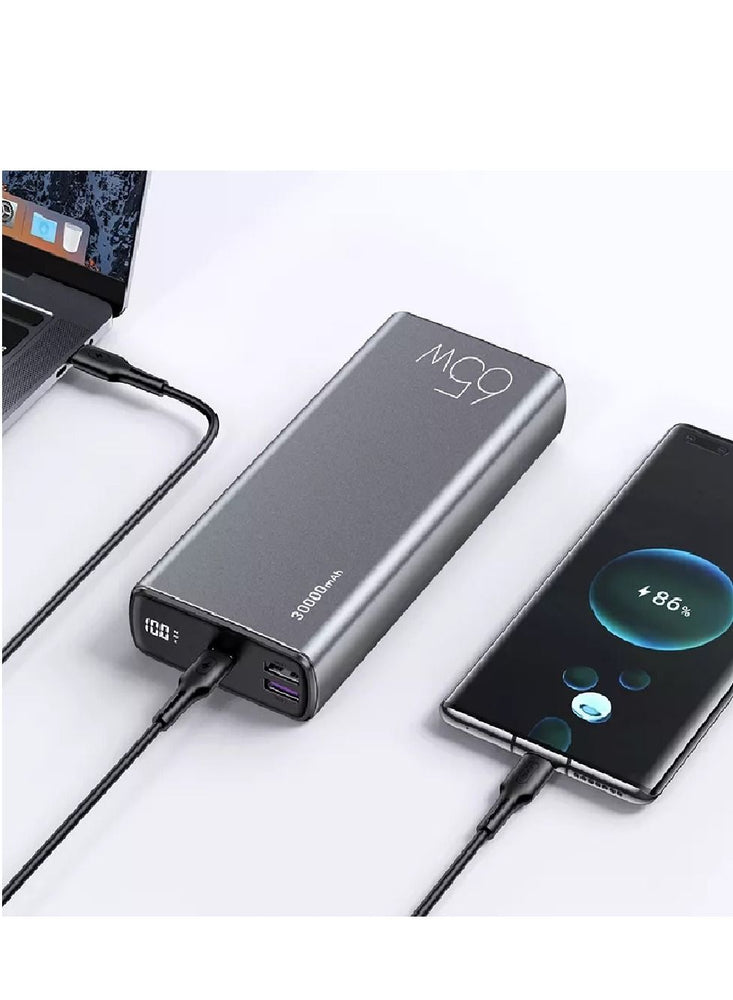 QC3.0+PD Compatible With Phones, Laptop, Tablet Fast Charging Power Bank 30000mAH  With USB C To USB C  Cable Super Fast Charging Ultra Compact Power Bank