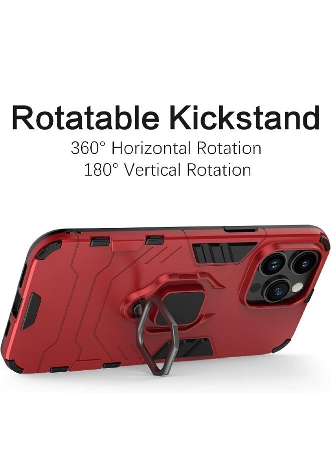 iPhone 15 Pro Case, Built-in 360° Rotate Ring Kickstand, Military Grade Shockproof Test, Heavy Duty Shockproof Protective Case Cover for Apple iPhone 15 Pro Red