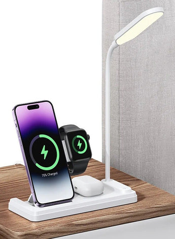 CD195 4 in 1 charger station 15W wireless charger for smart watch earphone phone with led lamp stand holder