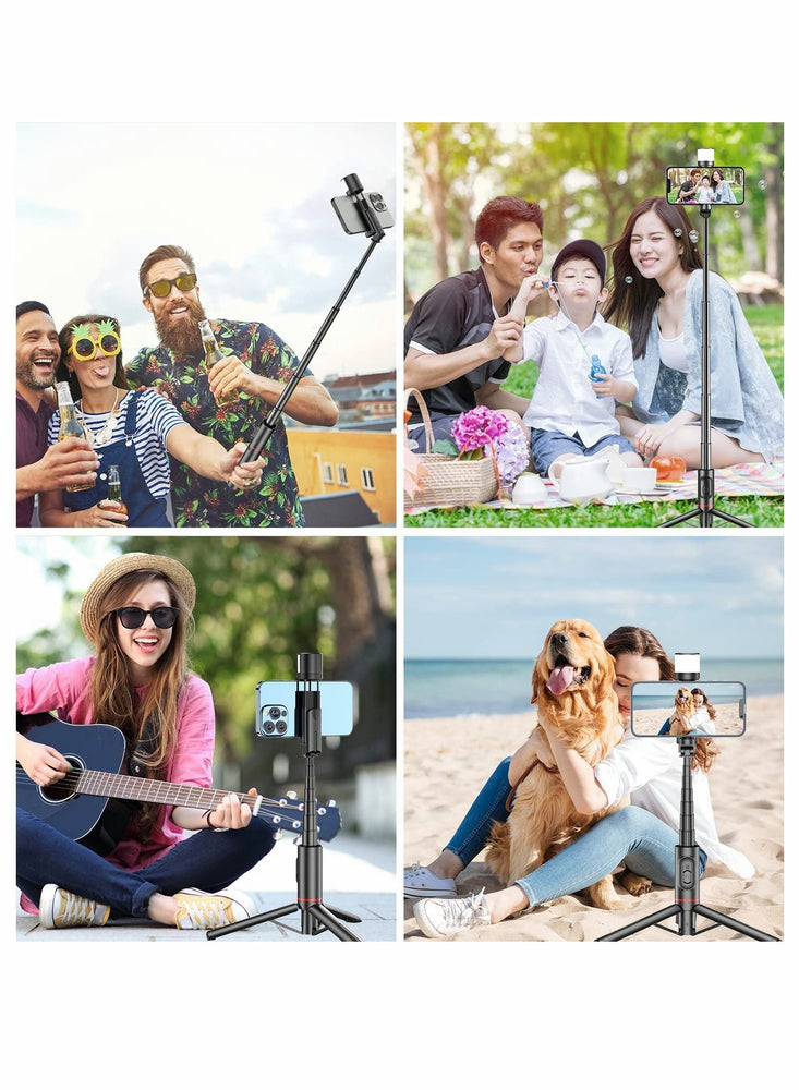 Bluetooth Selfie Stick Tripod 270 Rotation Extendable 3 in 1 Aluminum with Fill Light Mobile Phone Self Timer Rotating Live Broadcast Support for iPhone Android (Pink)