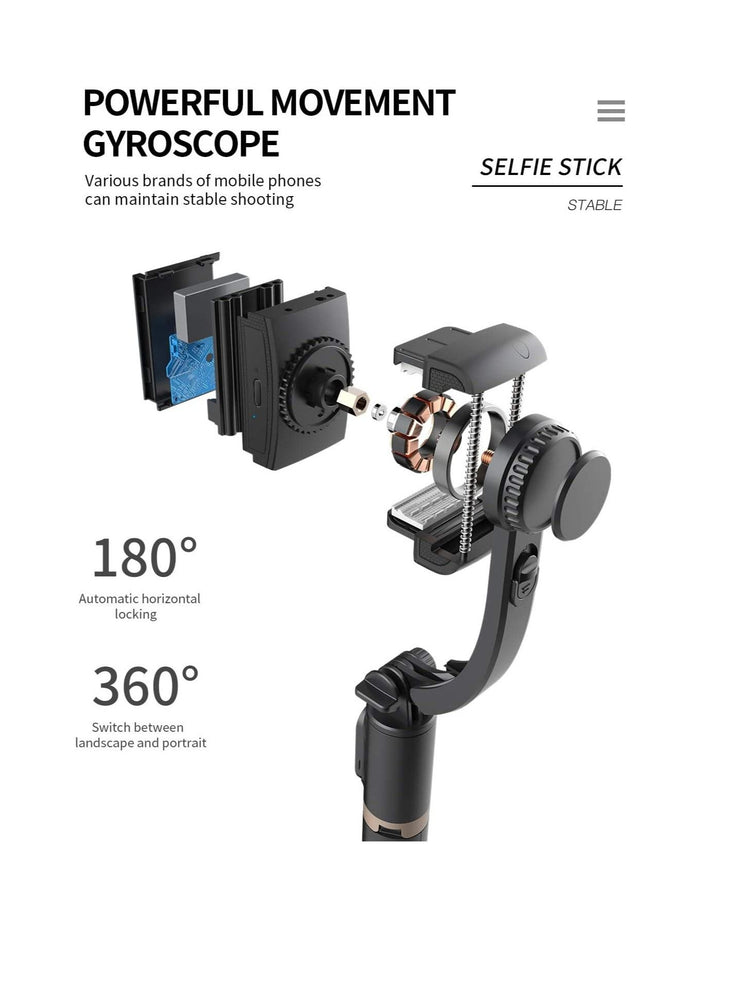 Tycom Selfie Stick Gimbal Stabilizer, 360° Rotation Tripod with Wireless Remote, Portable Phone Holder, Auto Balance 1-Axis Gimbal for Smartphones Tiktok Vlog Youtuber Live Video Record(Q08 Black)