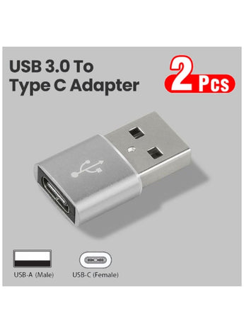 2-Pieces USB-A to Type-C Converter OTG Adapter With Advanced USB 3.0 Technology Supporting Data Transfer And Charging Silver