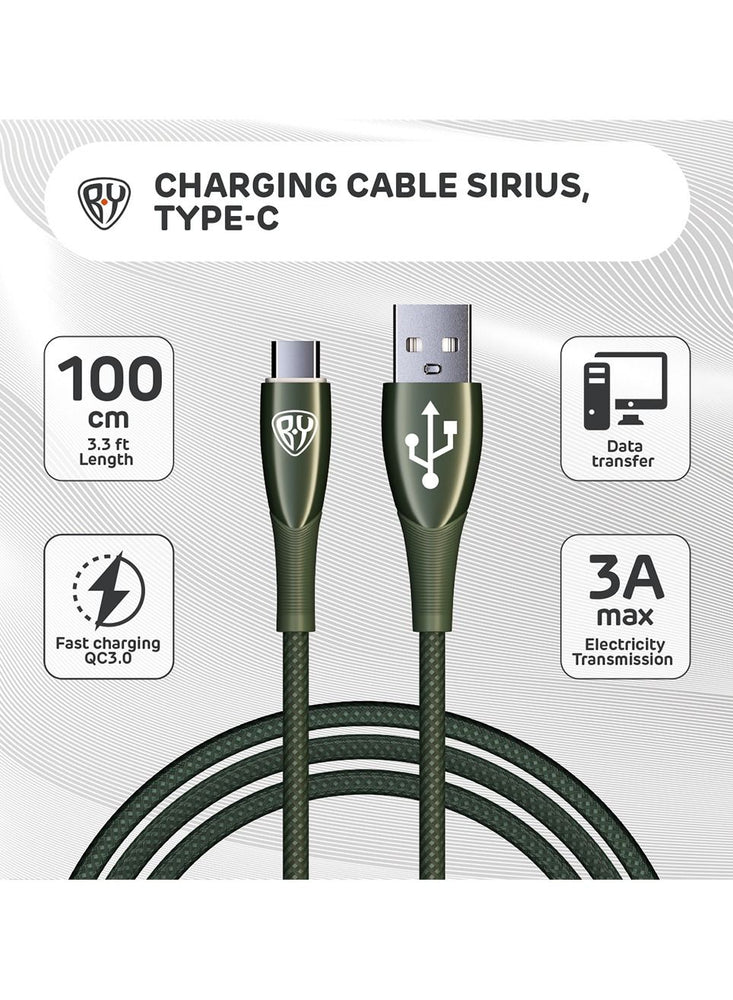 USB C Cable 1M 3A Fast Charging Cable QC3.0 Type C USB Data Transfer Metal Glossy Plug with LED and Strong Cevlar Braid Green Colour