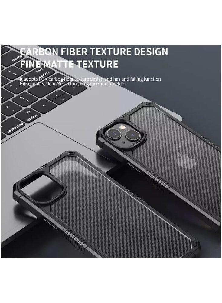 iPhone 14 Case 6.1 inch Military Hard Anti-Explosion Back Ultra Thin Carbon Fibre Case Anti-Drop Shockproof Protection Anti-Scratch Compatible with iPhone 14 Clear Black Cover Black